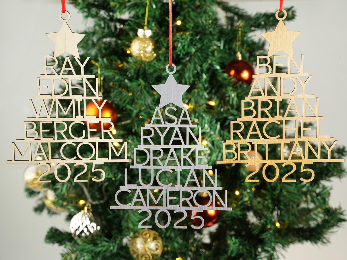 Personalized 2025 Family Names Wooden Christmas Ornament