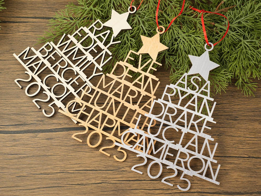 Custom Wooden Family Christmas Keepsake Ornament
