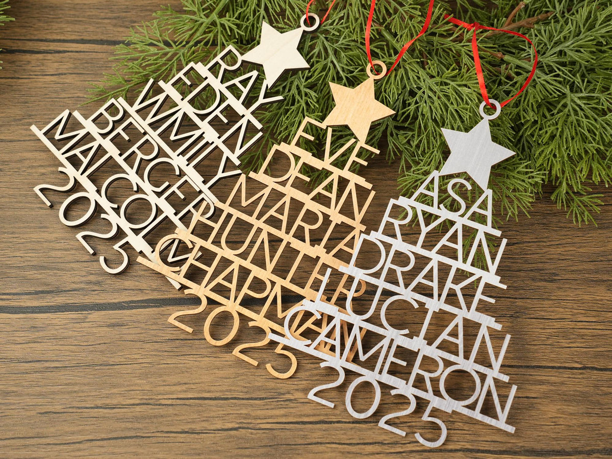 Custom Wooden Family Christmas Keepsake Ornament