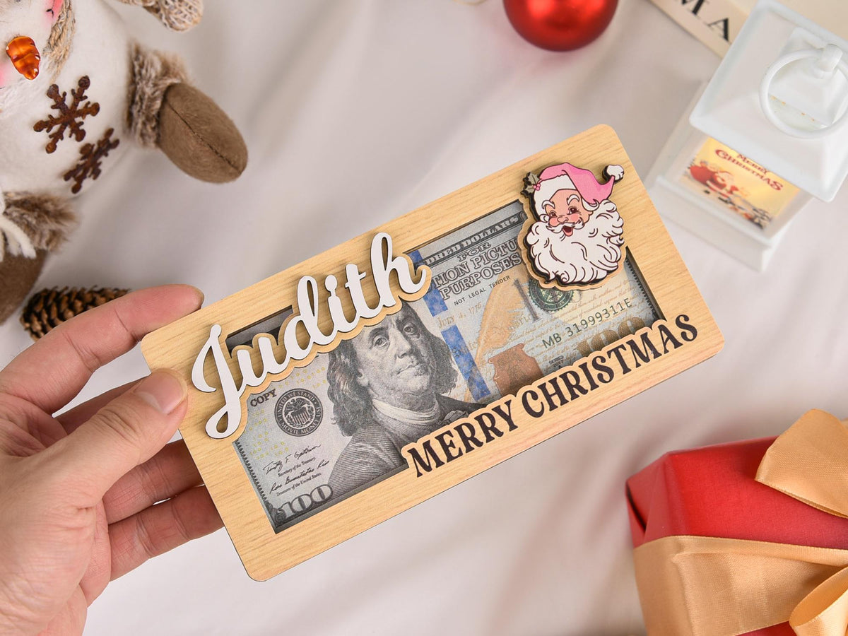 Personalized Santa & Reindeer Christmas Money Holder
