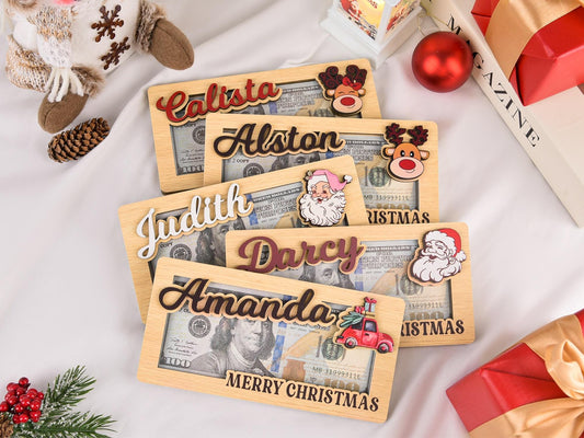 Personalized Santa & Reindeer Christmas Money Holder