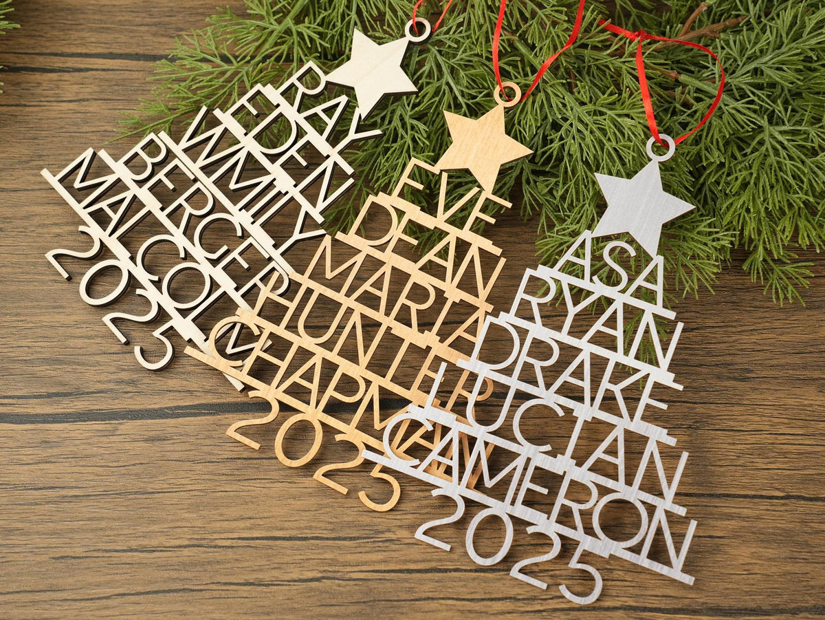 Personalized Wooden Family Names Christmas Keepsake Ornament