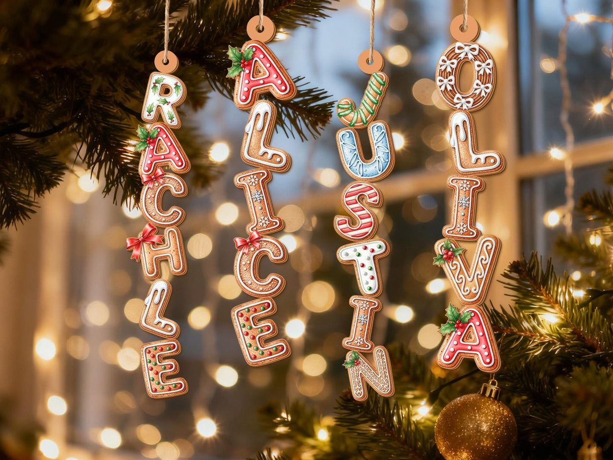 Custom Gingerbread Initial Letter Stocking Tag
