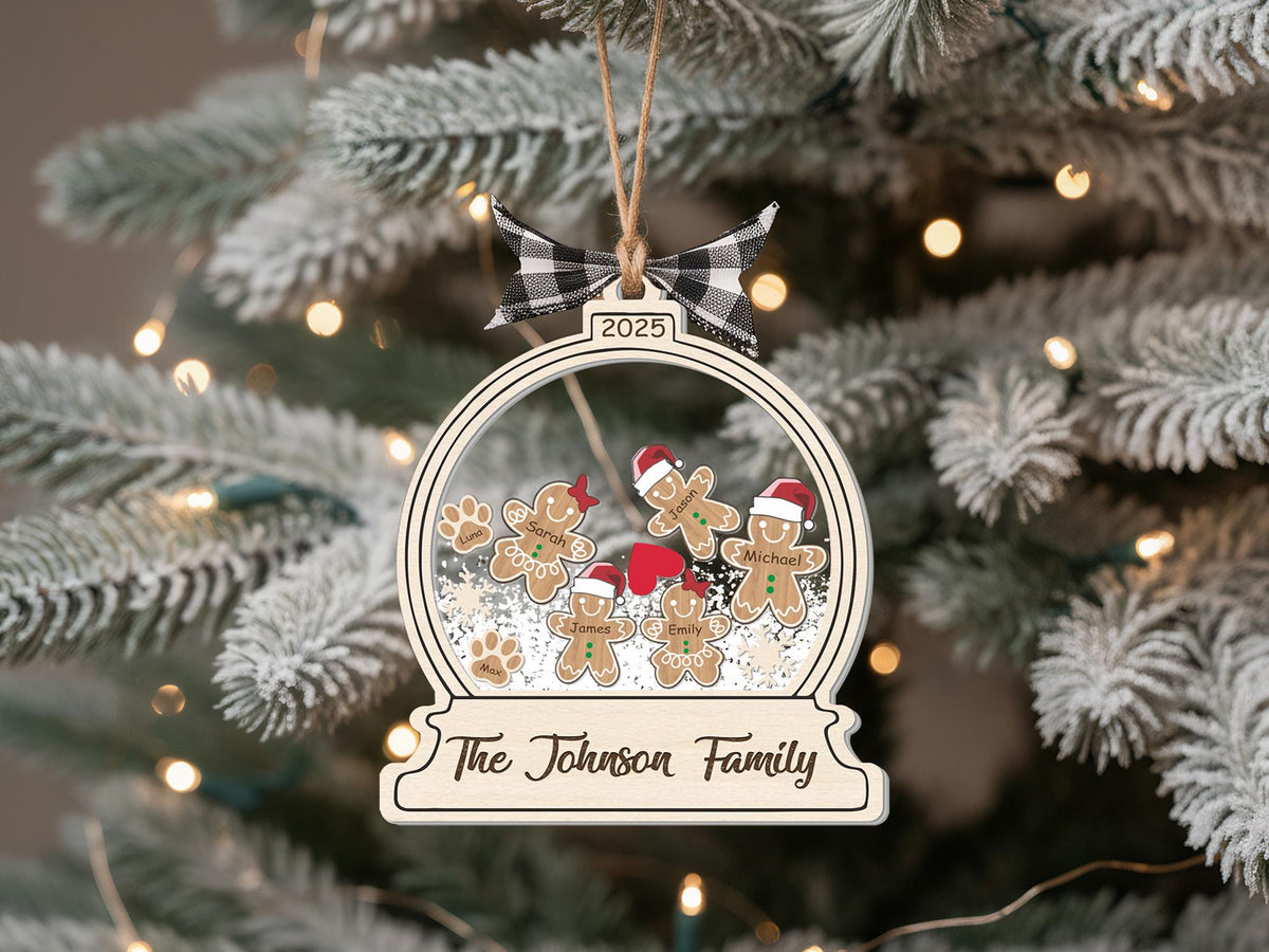 Personalized Gingerbread With Santa Hat 4D Family Ornament