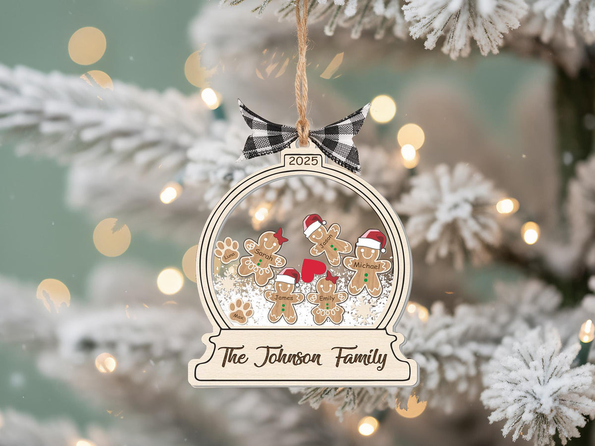 Personalized Gingerbread With Santa Hat 4D Family Ornament