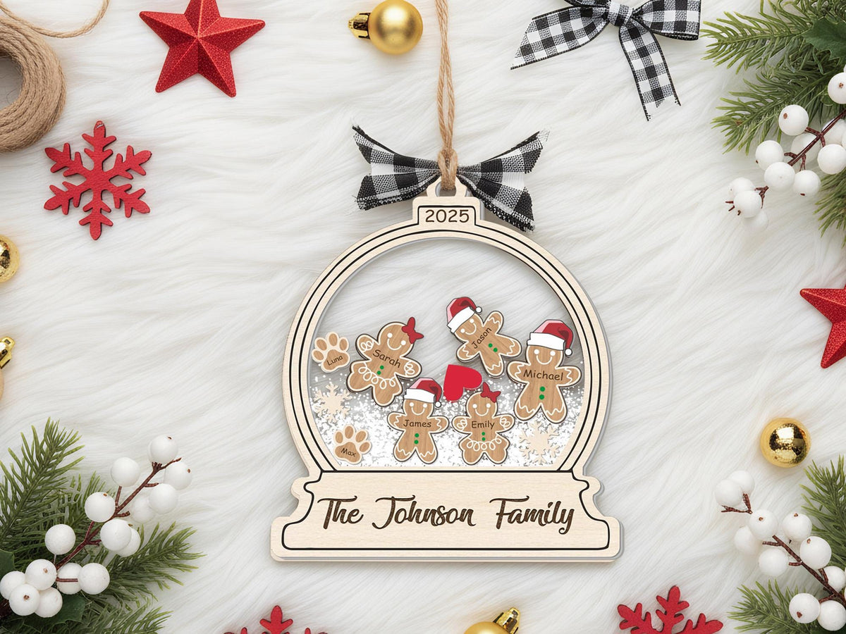 Personalized Gingerbread With Santa Hat 4D Family Ornament