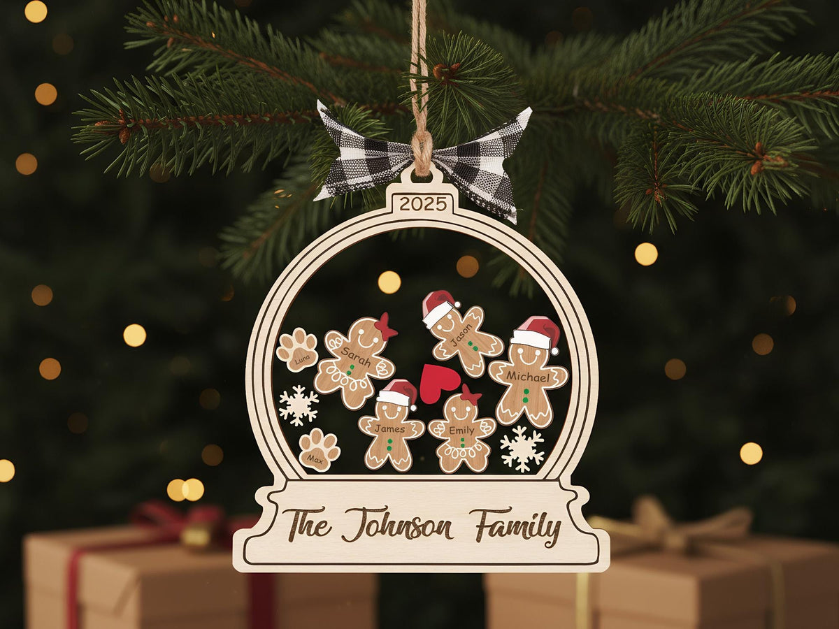 Personalized Gingerbread With Santa Hat 4D Family Ornament