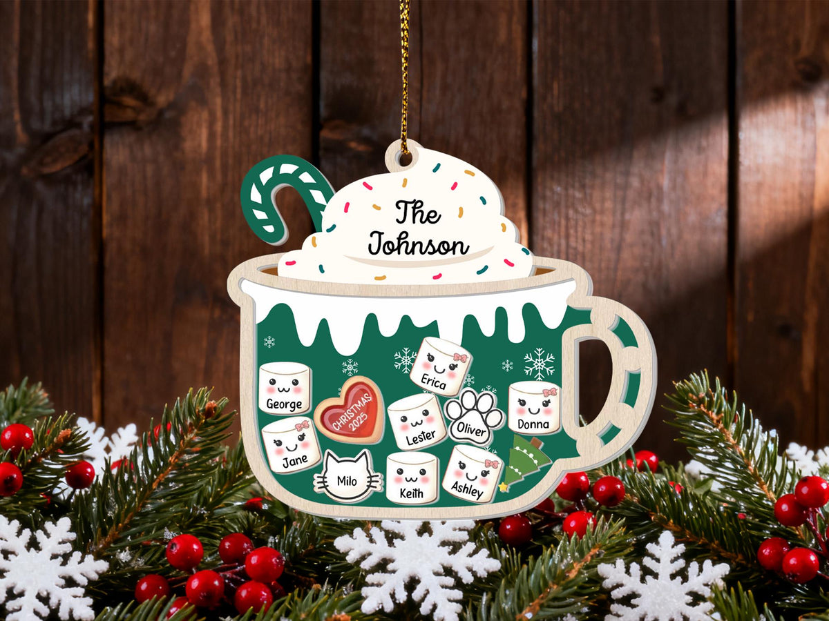 Personalized Hot Cocoa Mug Family & Pets Shaker Ornament