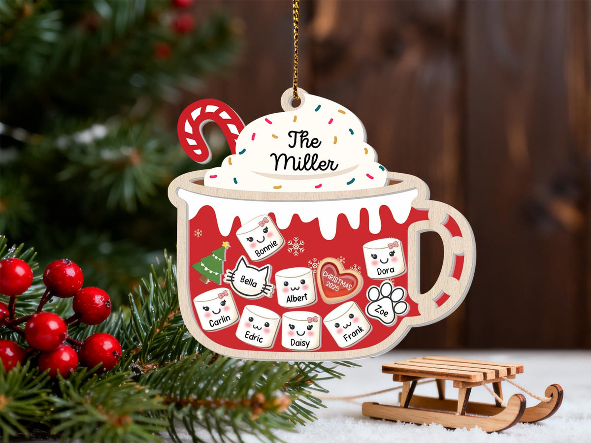 Personalized Hot Cocoa Mug Family & Pets Shaker Ornament
