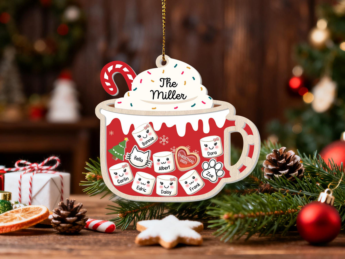 Personalized Marshmallow Family & Pets 4D Shaker Ornament