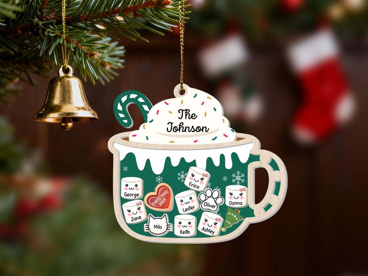 Personalized Hot Cocoa Mug Family & Pets Shaker Ornament