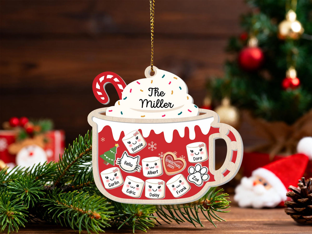 Personalized Hot Cocoa Mug Family & Pets Shaker Ornament