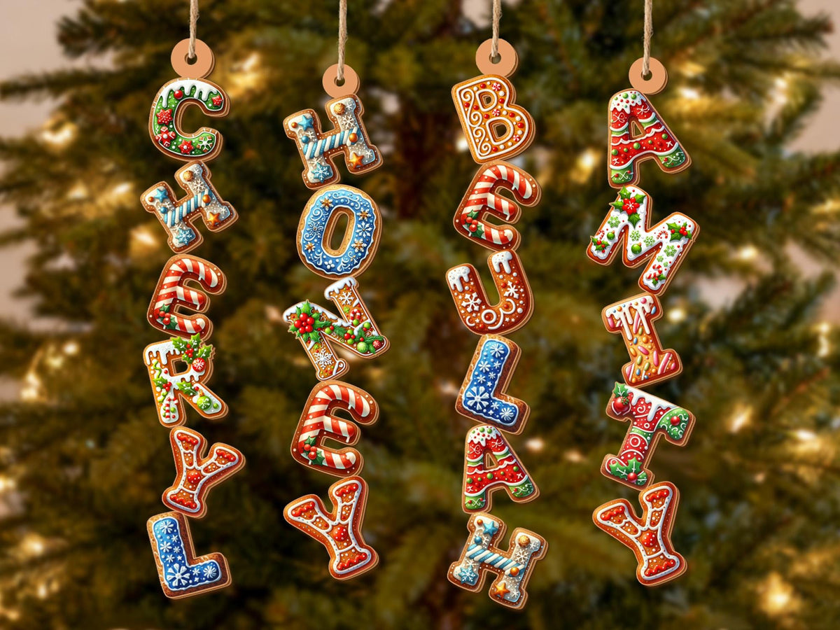Custom Gingerbread Alphabet Stocking Tag Ornament