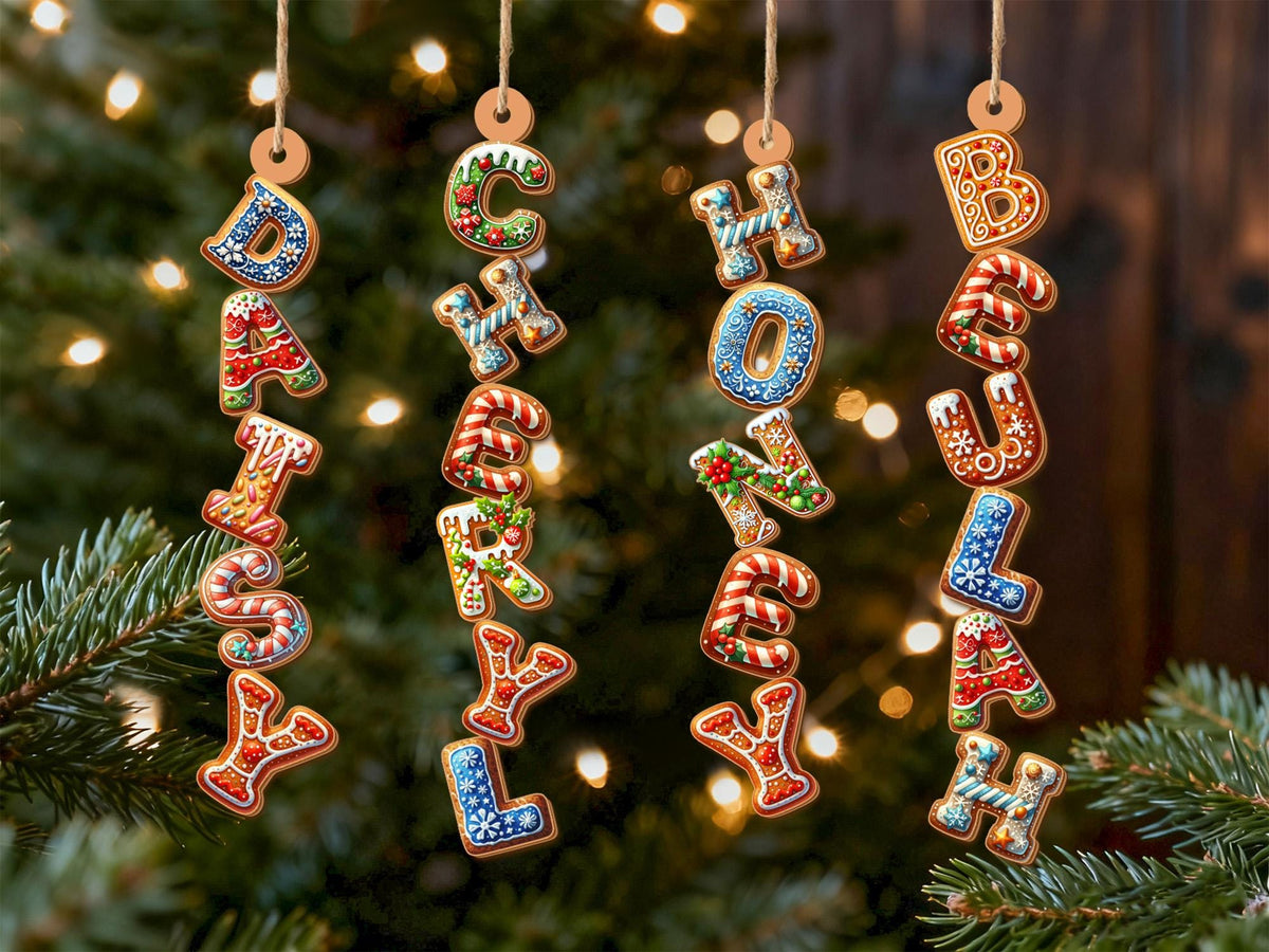 Custom Gingerbread Alphabet Stocking Tag Ornament