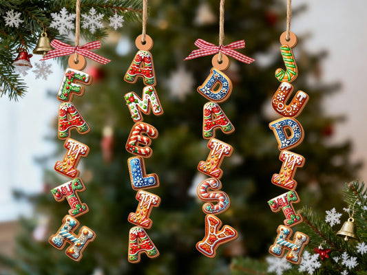 Custom Gingerbread Alphabet Stocking Tag Ornament