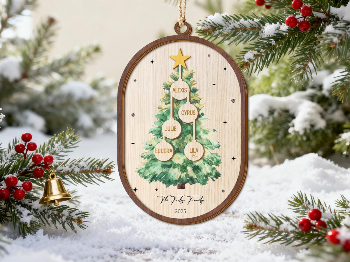 Personalized 3D Layered Family Names Christmas Ornament