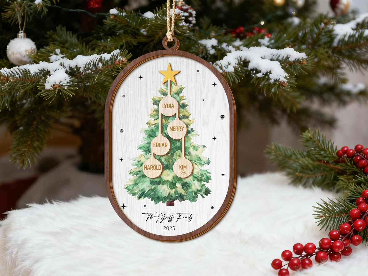 Personalized 2025 3D Round Wooden Family Name Ornament