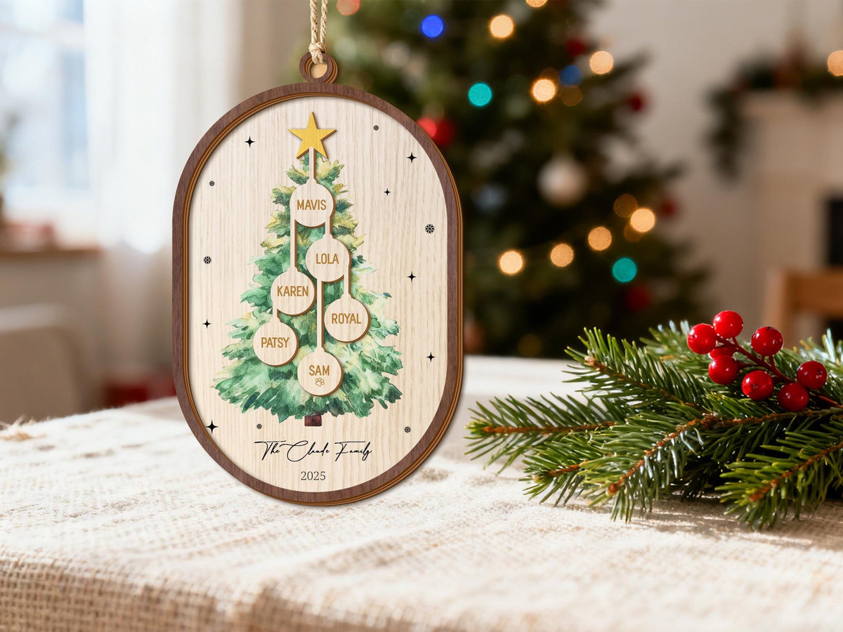 Personalized 2025 3D Round Wooden Family Name Ornament