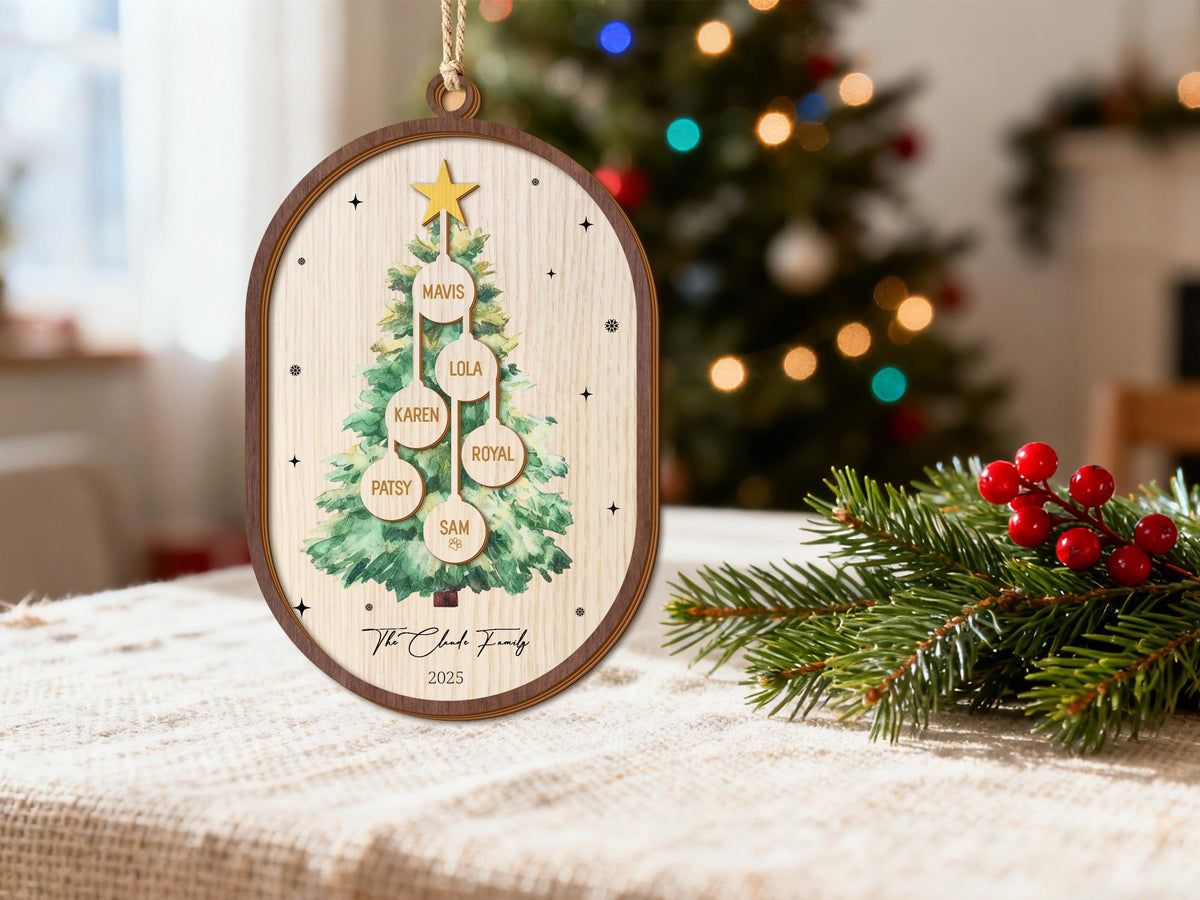 Personalized 2025 Layered 3D Wood Family Names Ornament