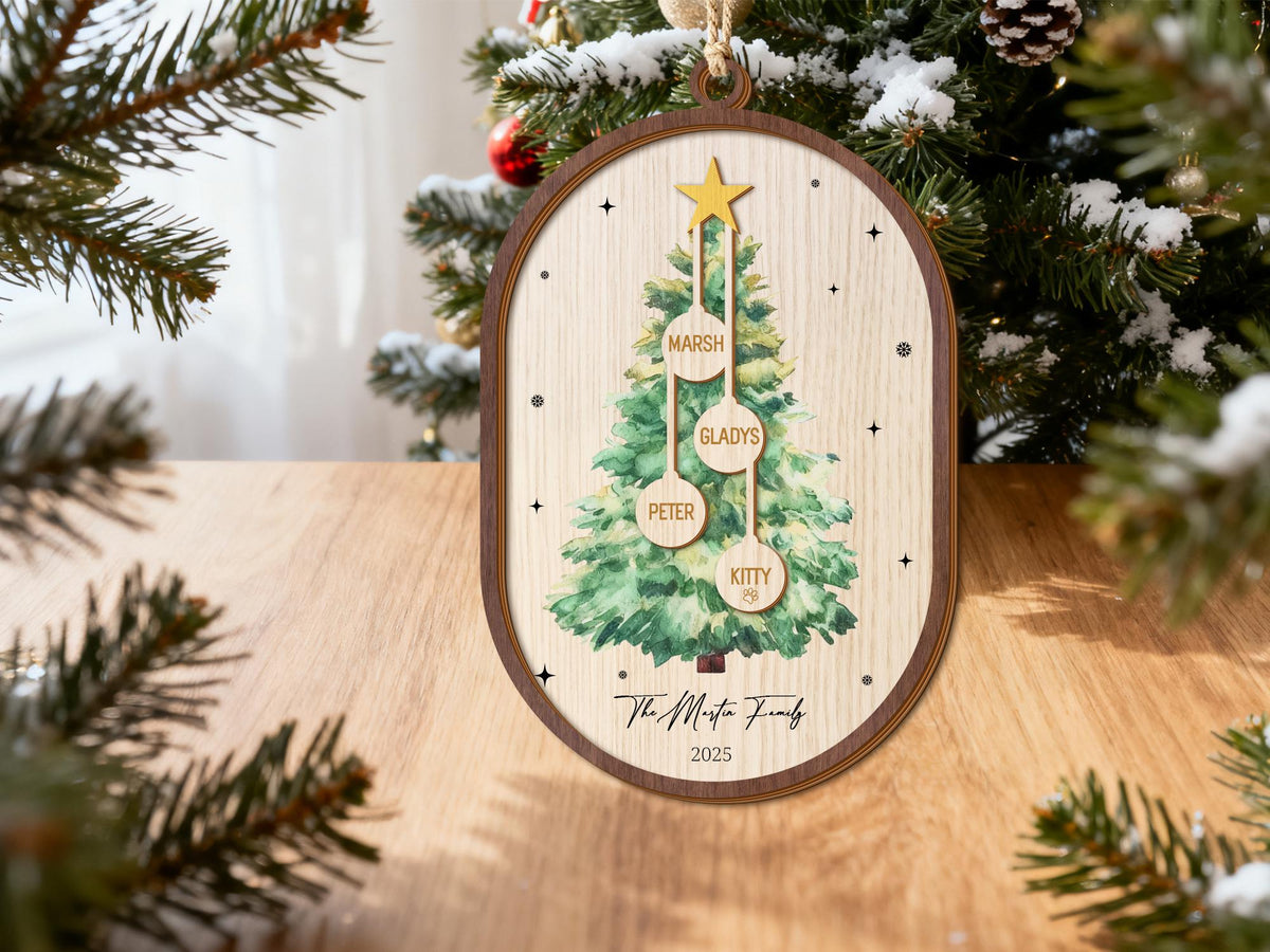 Personalized 2025 Layered 3D Wood Family Names Ornament