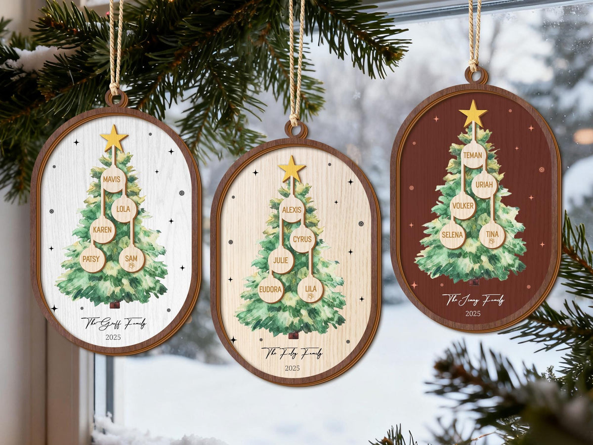 Personalized 3D Layered Family Names Christmas Ornament