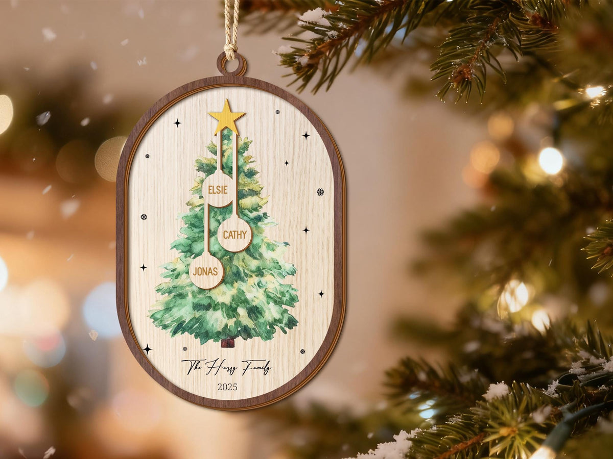 Personalized 3D Layered Family Names Christmas Ornament