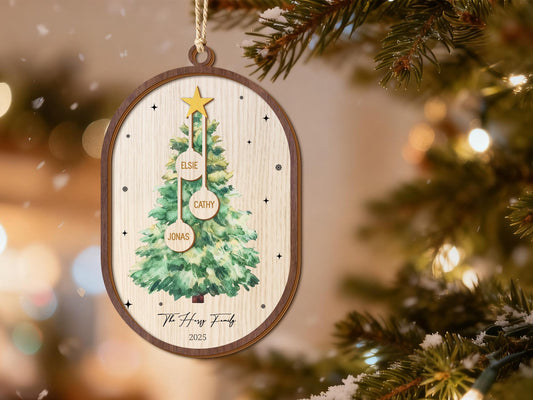 Personalized 2025 Layered 3D Wood Family Names Ornament