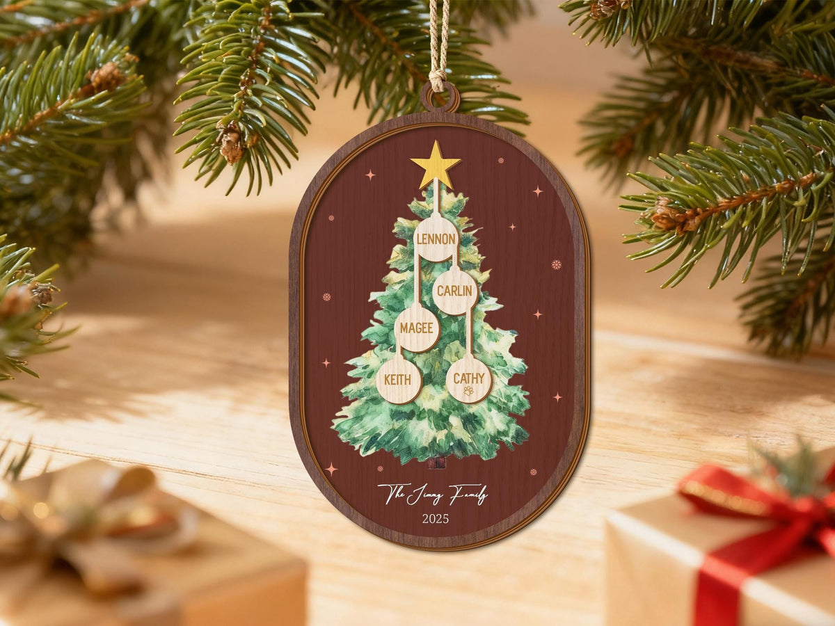 Personalized 2025 3D Round Wooden Family Name Ornament