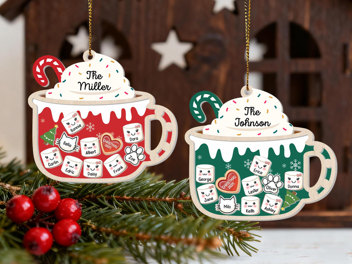 Personalized Hot Cocoa Mug Family & Pets Shaker Ornament
