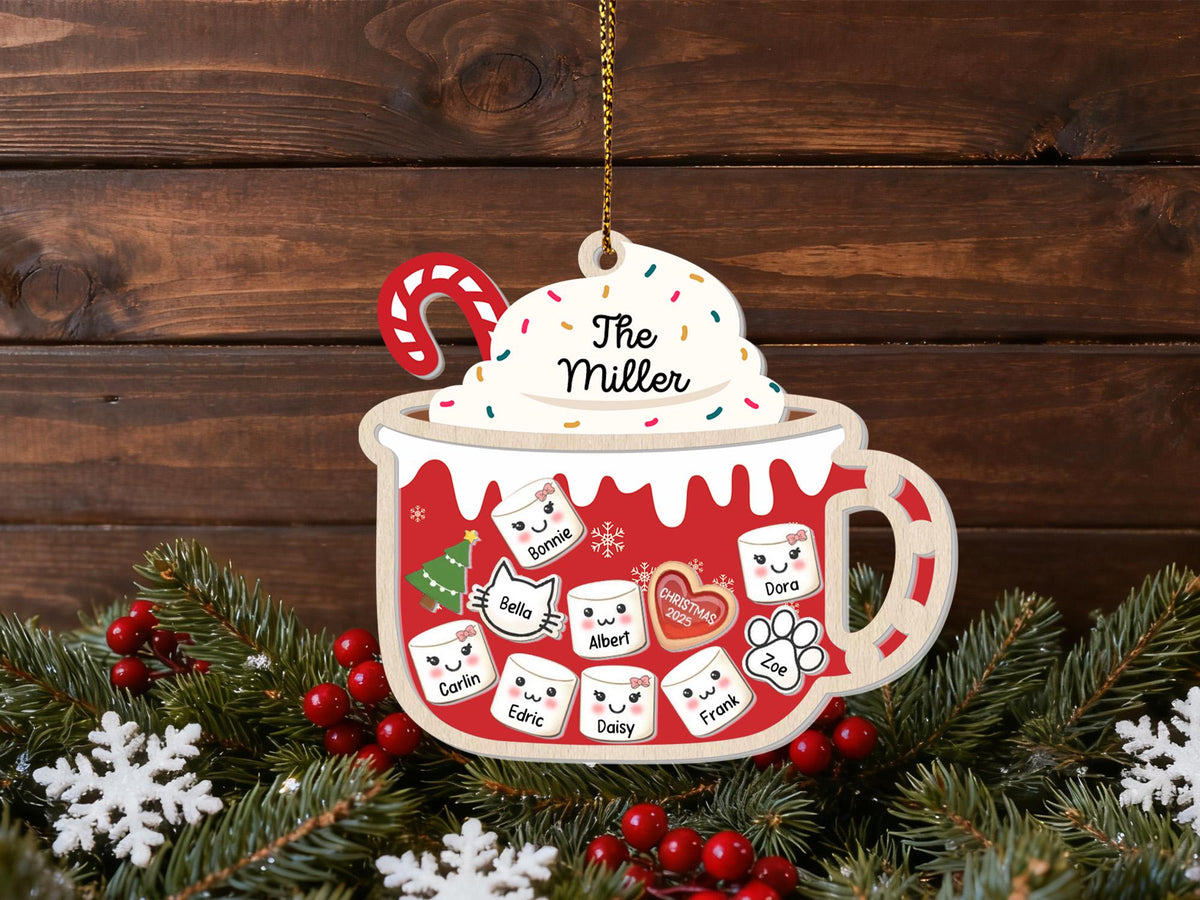 Personalized Hot Cocoa Mug Family & Pets Shaker Ornament