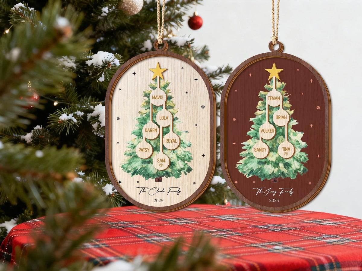 Personalized 2025 3D Round Wooden Family Name Ornament
