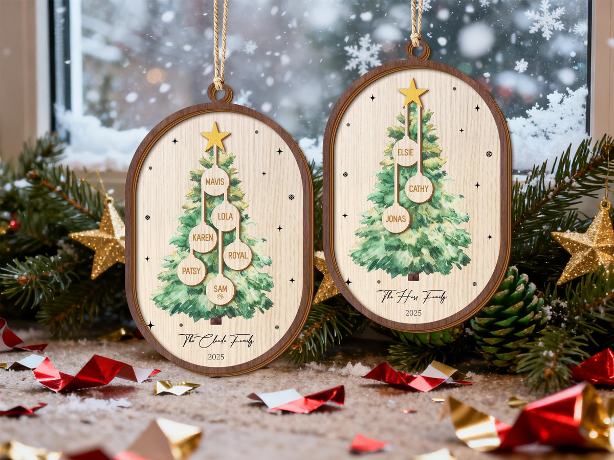 Personalized 3D Layered Family Names Christmas Ornament