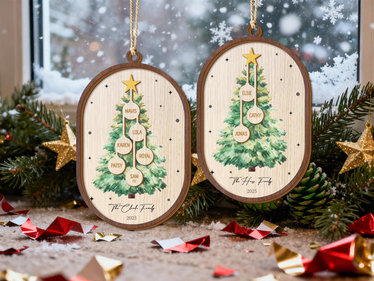 Personalized 3D Layered Family Names Christmas Ornament