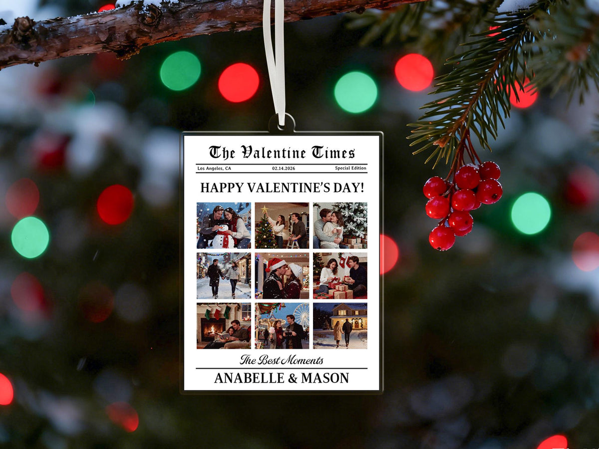 "Our Love Story" Custom Newspaper Couple Ornament