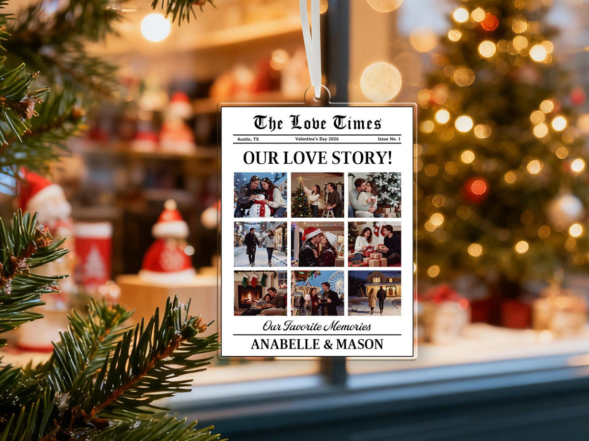 "The Valentine Times" Custom Newspaper Photo Ornament
