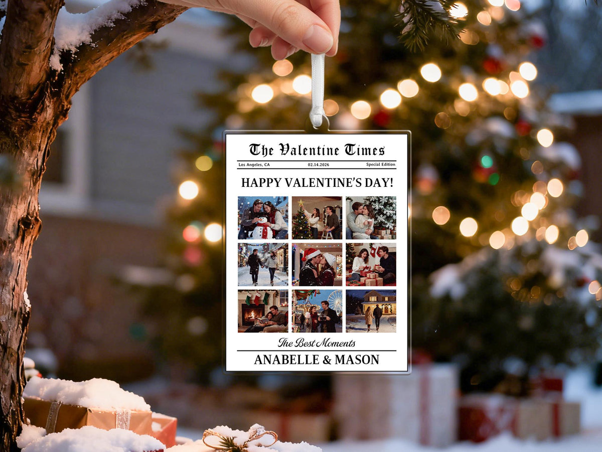 "Our Love Story" Custom Newspaper Couple Ornament