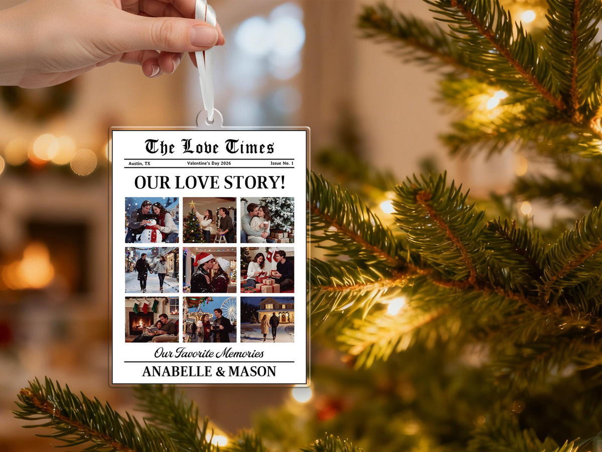 "The Valentine Times" Custom Newspaper Photo Ornament