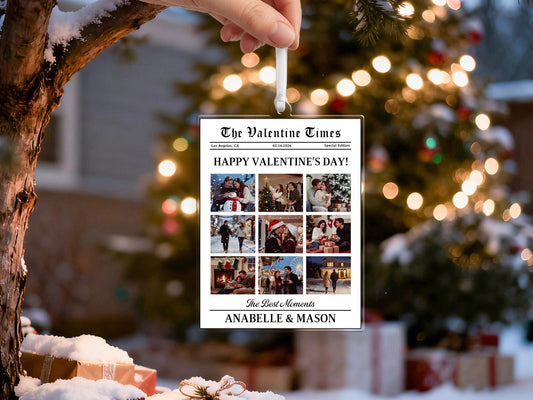 "The Valentine Times" Custom Newspaper Photo Ornament