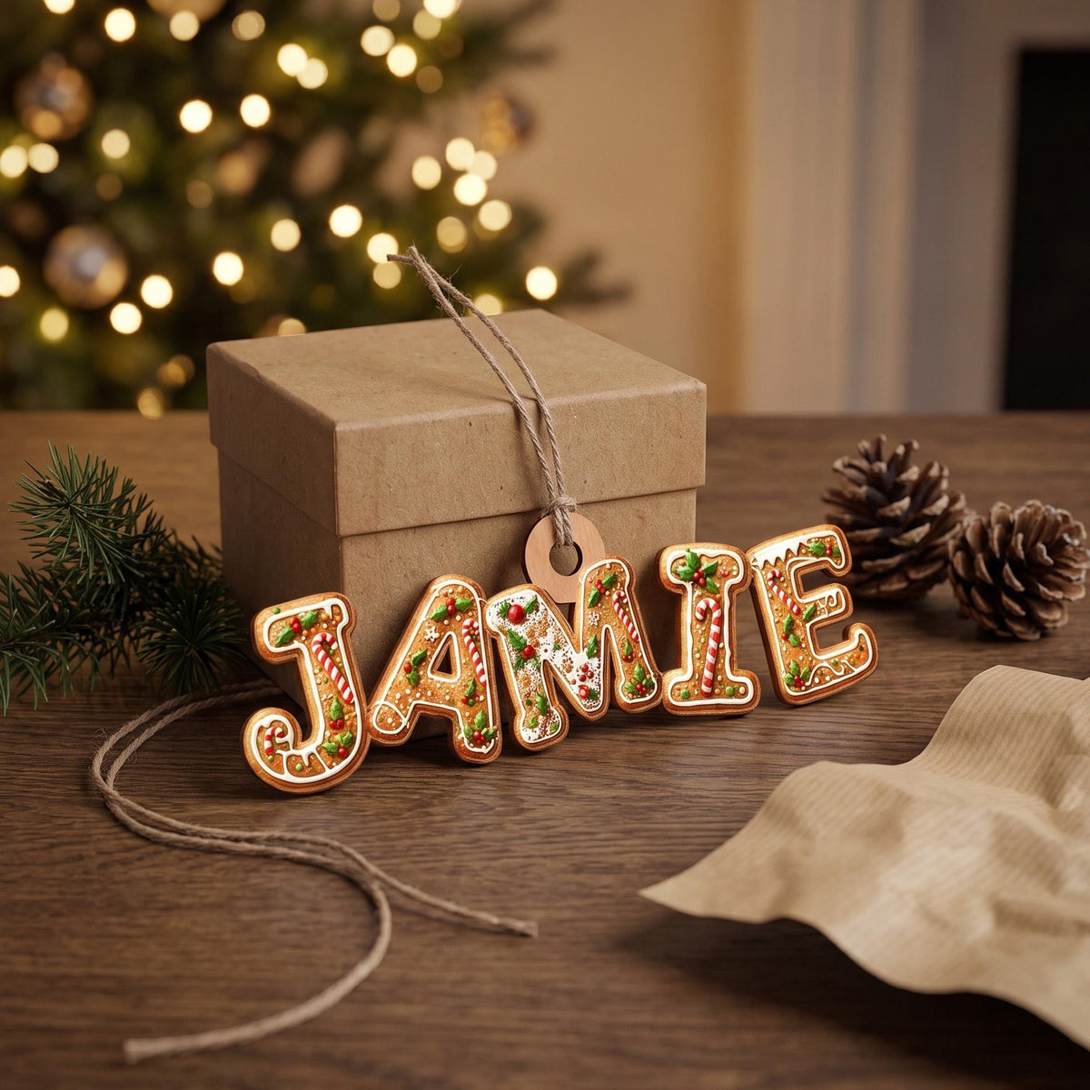 Personalized Gingerbread Name Tag Tree Ornament