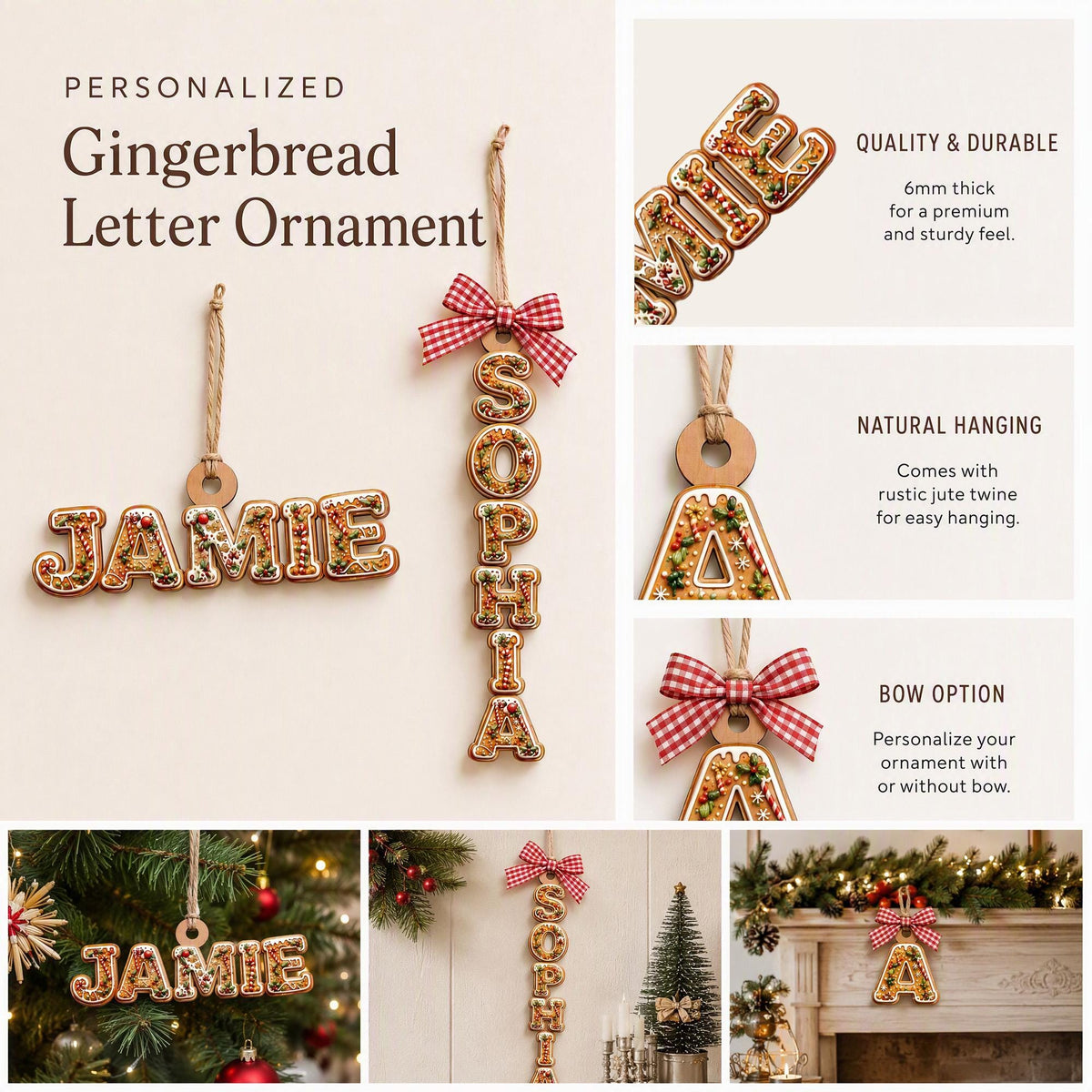 Personalized Gingerbread Name Tag Tree Ornament