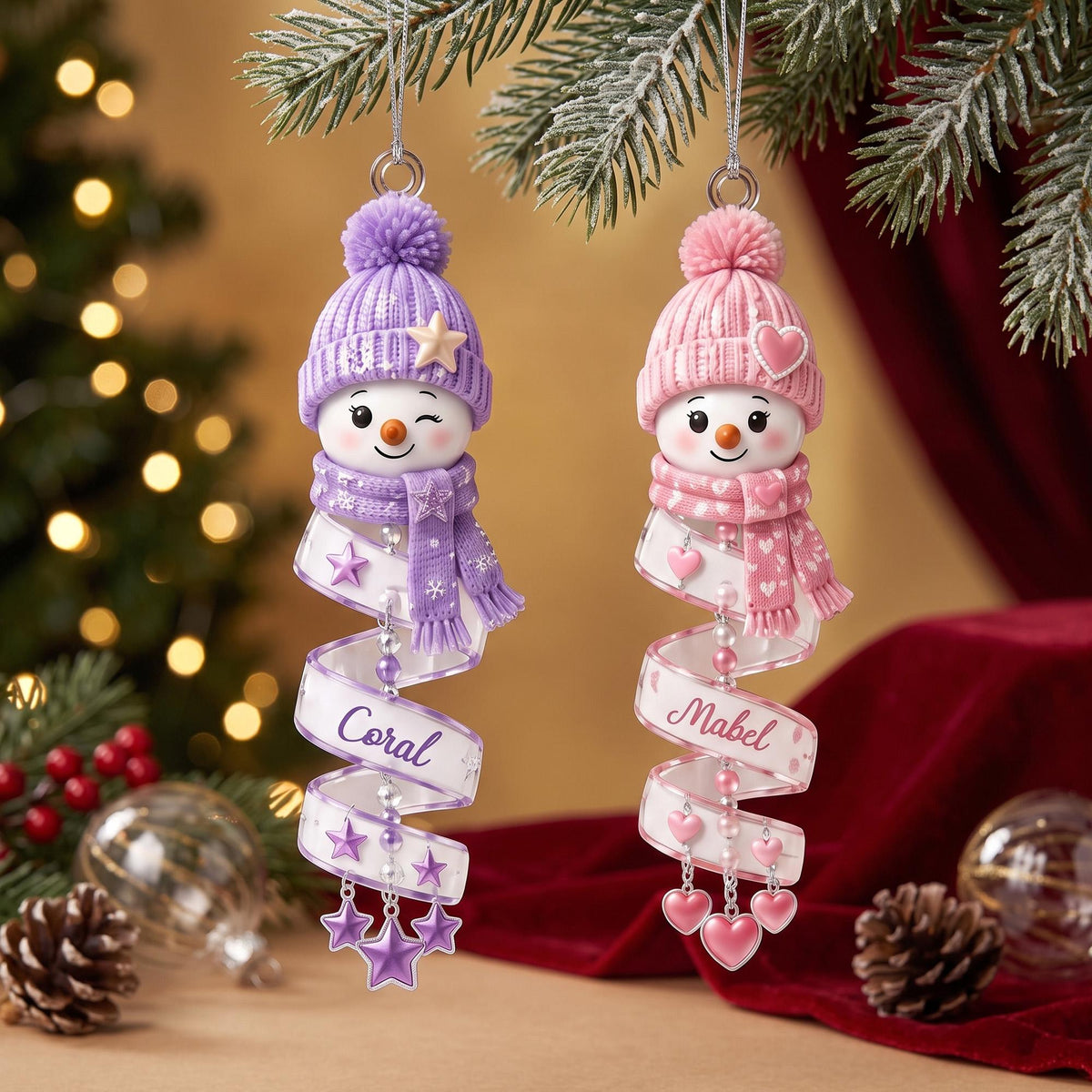 Personalized Spiral Winter Snowman Name Ornament