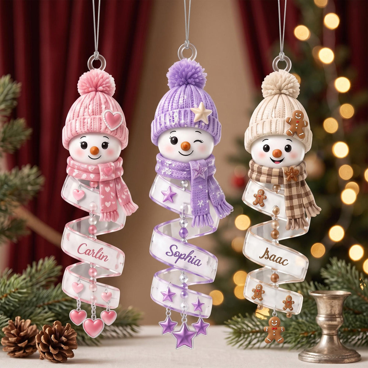 Personalized Spiral Winter Snowman Name Ornament