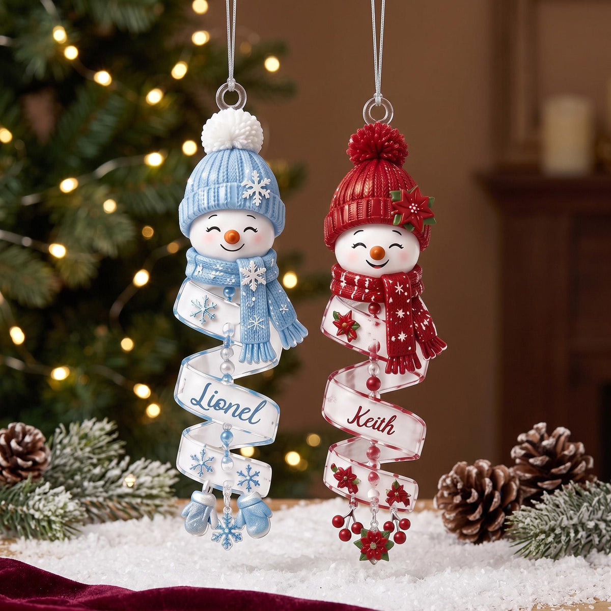 Personalized Spiral Winter Snowman Name Ornament