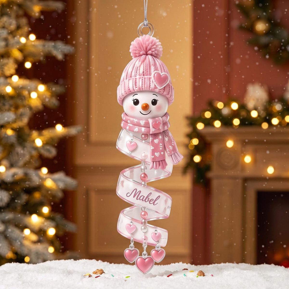 Personalized Spiral Winter Snowman Name Ornament