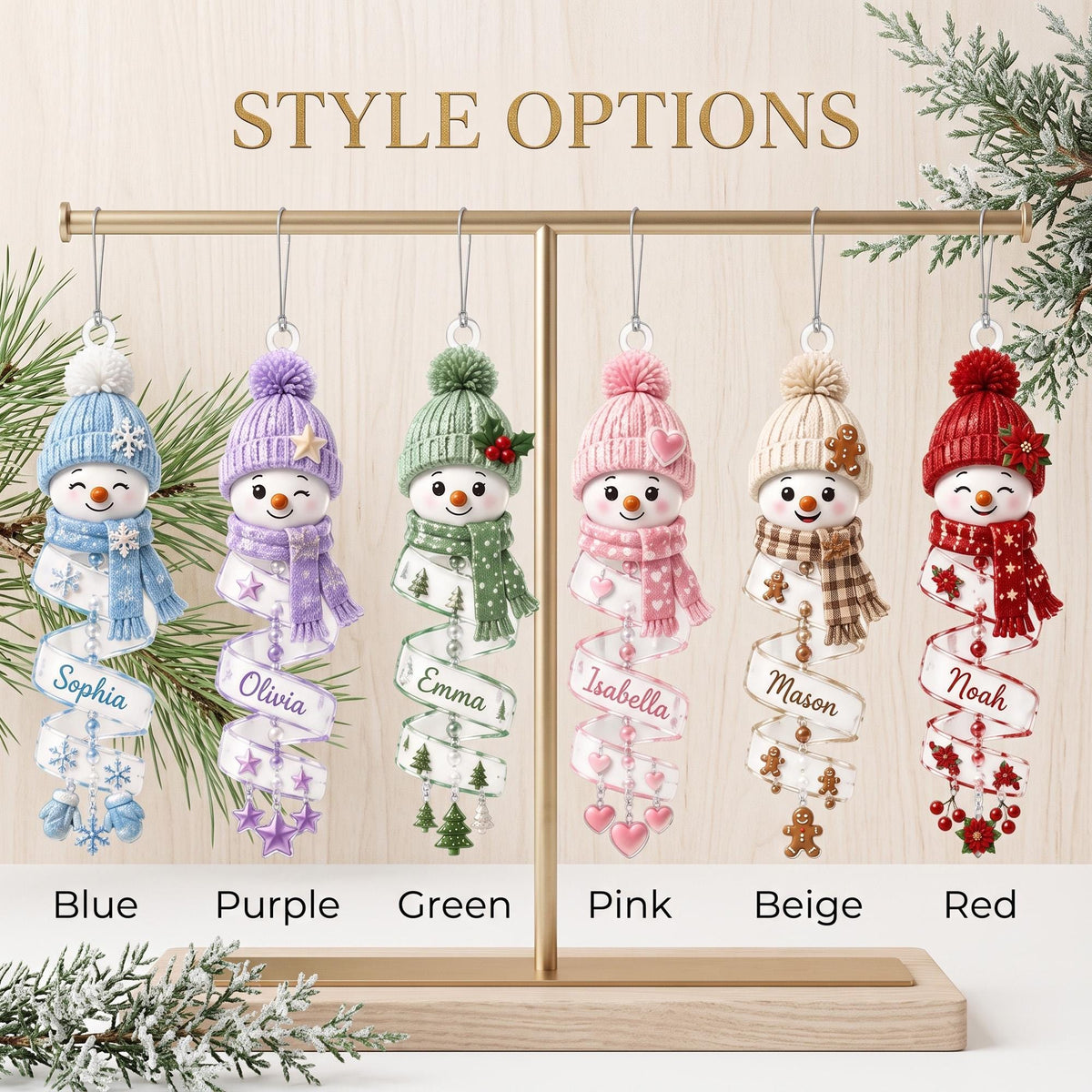 Personalized Spiral Winter Snowman Name Ornament