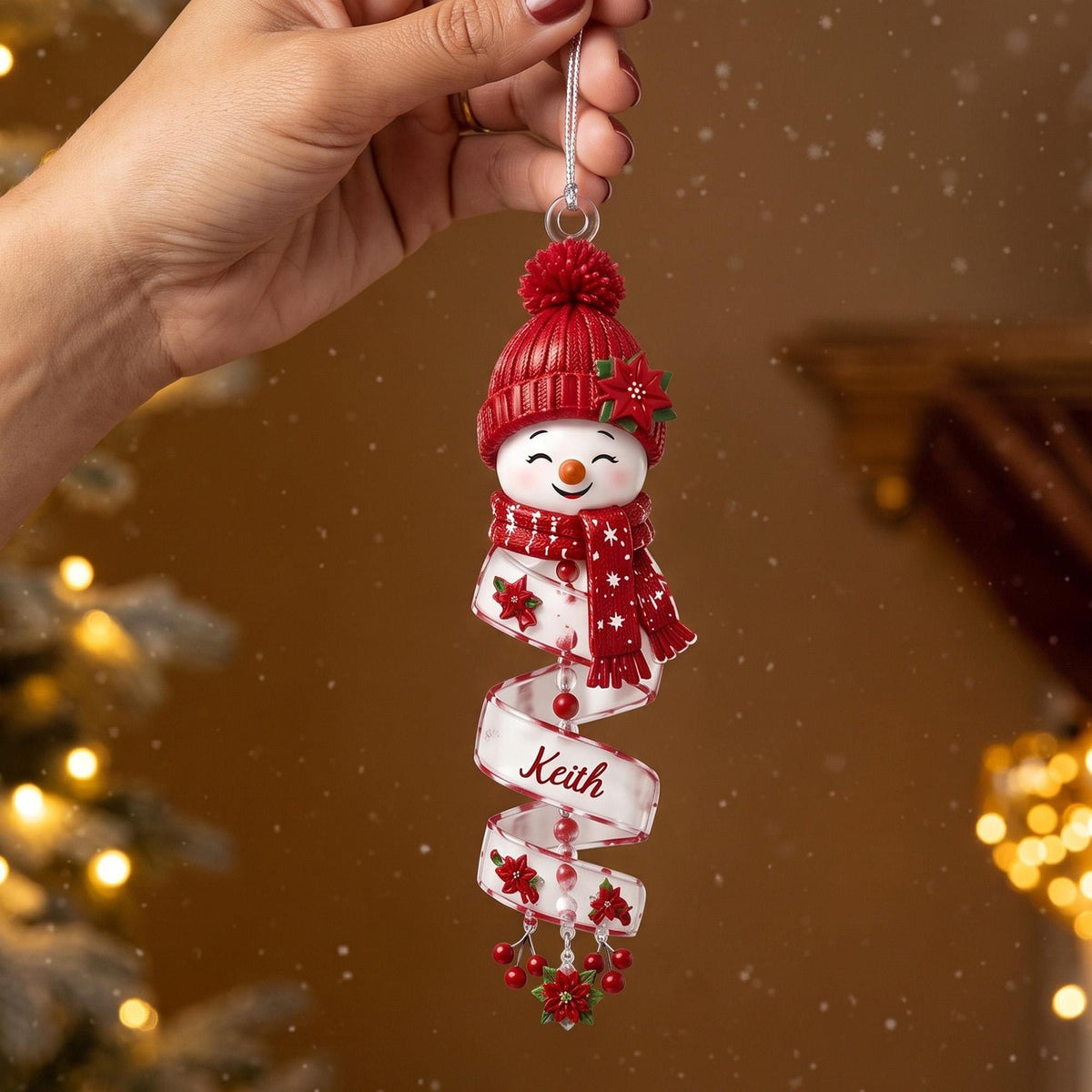 Personalized Spiral Winter Snowman Name Ornament