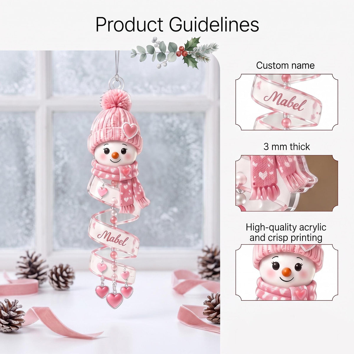 Personalized Spiral Winter Snowman Name Ornament