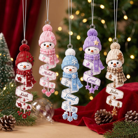Personalized Spiral Winter Snowman Name Ornament